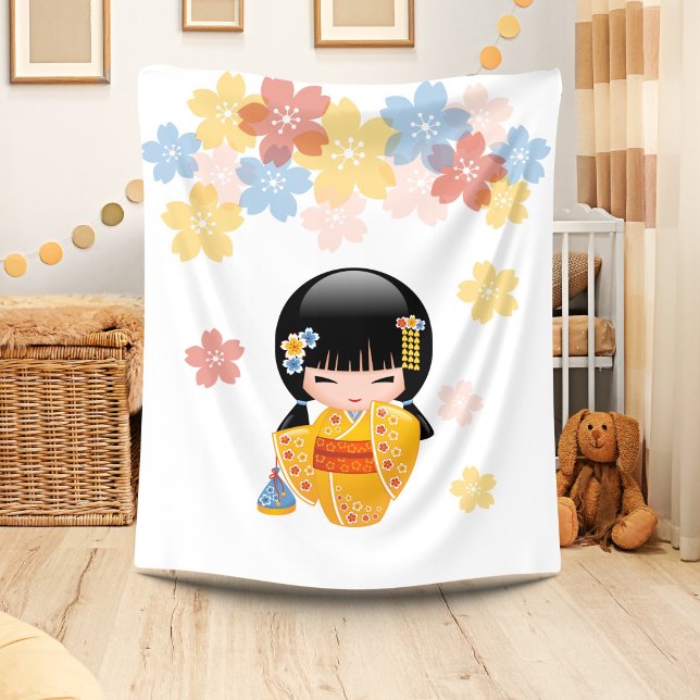 Cobertor De Velo Boneca Kokeshi de Verão - Garota Geisha com Quimon (Criador carregado)