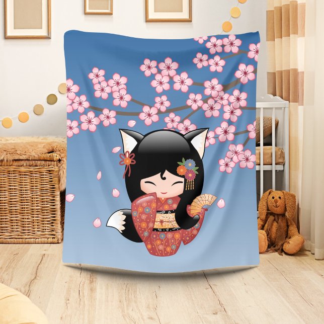 Cobertor De Velo Boneca Kokeshi Kitsune - Garota Geisha Raposa Pret (Criador carregado)