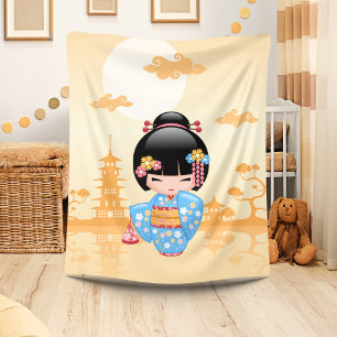 Cobertor De Velo Boneca Maiko Kokeshi Garota Geisha Fofa Amarela