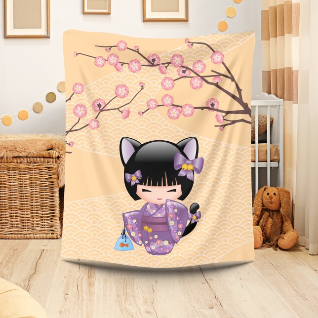 Cobertor De Velo Boneca Neko Kokeshi - Garota Geisha com Orelhas de (Criador carregado)