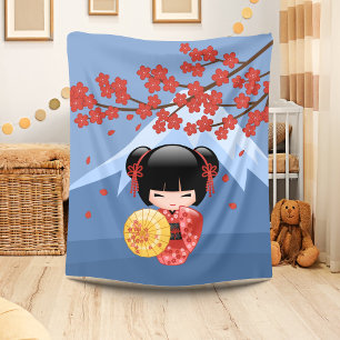 Cobertor De Velo Boneca vermelha de Sakura Kokeshi - menina de
