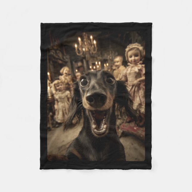 Cobertor De Velo Bonecas Engraçadas de Dachshund Selfie Assustadora (Frente)