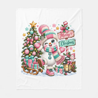 Cobertor De Velo Boneco de Neve de Natal Rosa Fofo