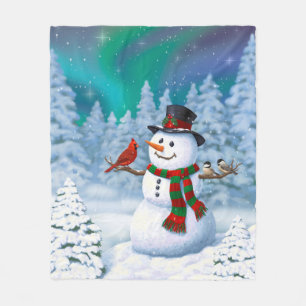 Cobertor De Velo Boneco de Neve Feliz Natal & Pássaros Cena de Inve