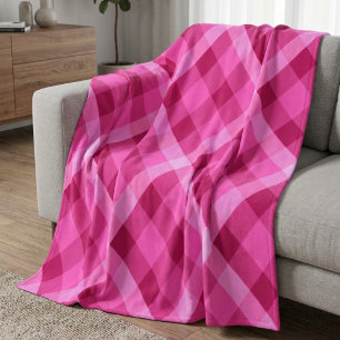 Cobertor De Velo Bonita Xadrez Magenta Rosa Mentra Folheto Médio