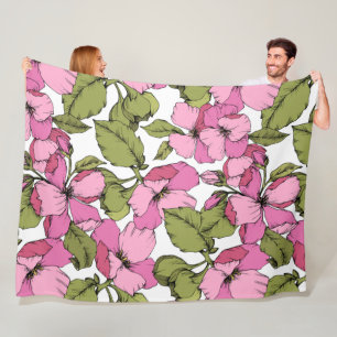 Cobertor De Velo Bonito padrão floral botânico rosa verde