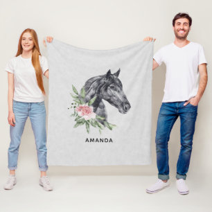Cobertor De Velo Bonito Retrato de Cabeça de Cavalo Preto Aquarela