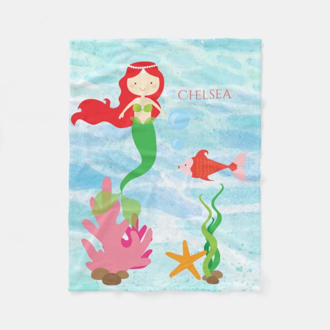 Cobertor De Velo Bonito Sereia Personalizada Fleece Baby Blanket (Frente)