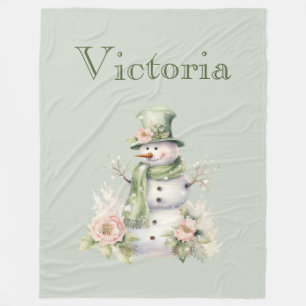 Cobertor De Velo Bonito Snowman Personalizado Verde Moderno
