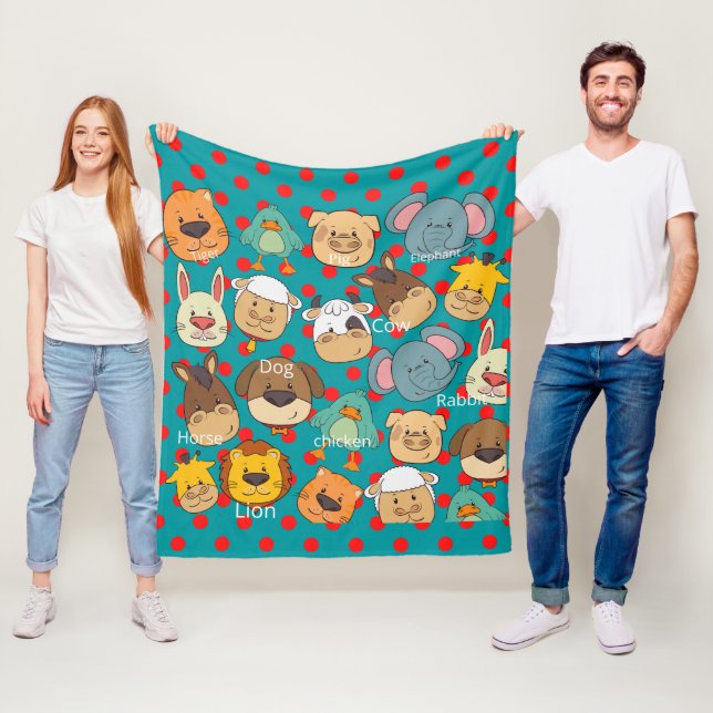 Cobertor De Velo Bons animais fazendas vermelhos, crianças azuis (In Situ)