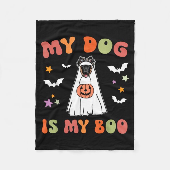 Cobertor De Velo Boo Cachorro Pastor Alemão de Cabelo Longo Hallowe (Frente)