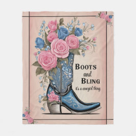 Cobertor De Velo Boots and Bling Cowgirl Fleece Blanket