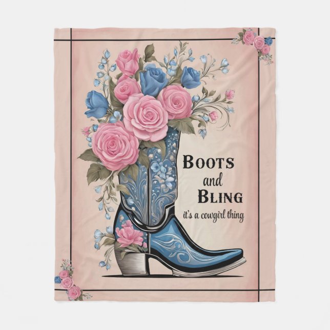 Cobertor De Velo Boots and Bling Cowgirl Fleece Blanket (Frente)