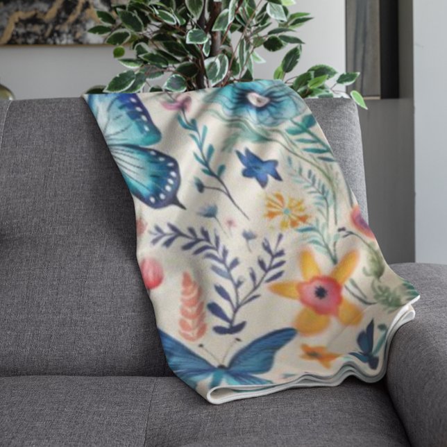 Cobertor De Velo Borboleta e Jardim de Flores Selvagens (Criador carregado)