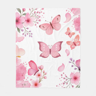 Cobertor De Velo Borboleta Floral Jardim Aquarela Rosa