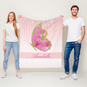 Cobertor De Velo Borboleta Rosa com Purpurina Pingando Personalizad