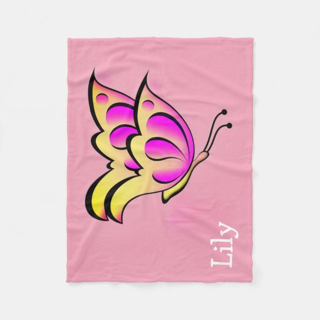 Cobertor De Velo Borboleta rosa ousada - personalizada (Frente)