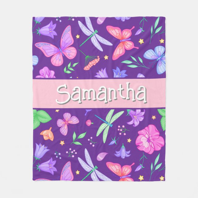 Cobertor De Velo Borboleta roxa personalizada elegante libélula (Frente)