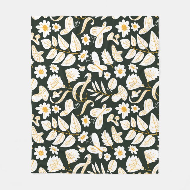 Cobertor De Velo Borboletas e flores: Padrão de Verão de Doodle. (Frente)