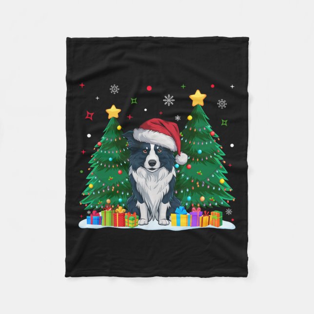Cobertor De Velo Borda Collie Dog Passa Santa Hat no Natal (Frente)