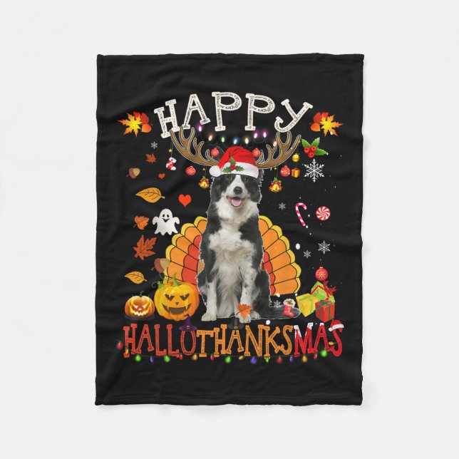 Cobertor De Velo Borda Collie Halloween Cachorro Feliz (Frente)