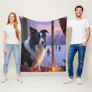 Cobertor De Velo Border Collie Com Luzes De Natal Feriado