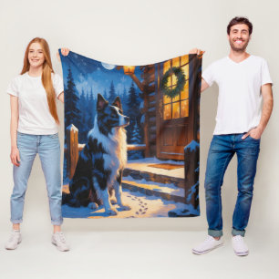 Cobertor De Velo Border Collie Com Luzes De Natal Feriado