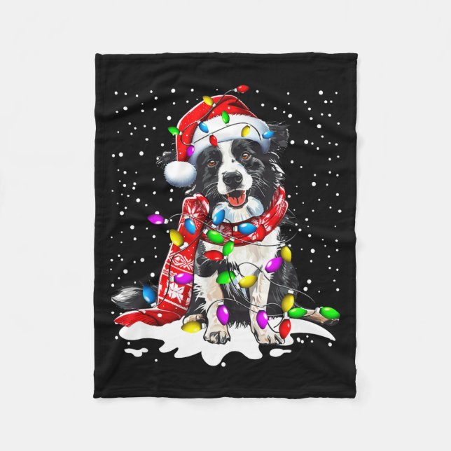 Cobertor De Velo Border Collie Dog Lighting Xmas Santa Hat Christma (Frente)