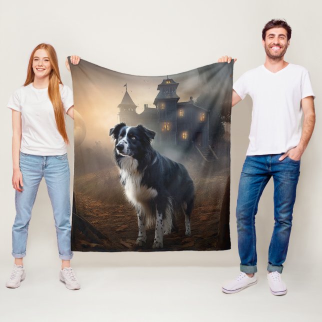 Cobertor De Velo Border Collie Halloween Assustador (In Situ)