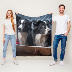 Cobertor De Velo Border Collie Snowy Sleigh Decoração de Natal