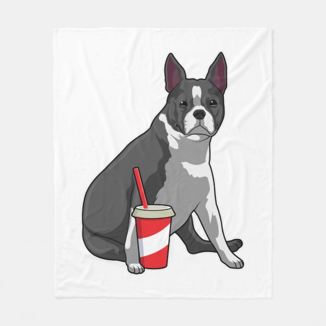 Cobertor De Velo Boston Terrier com bebida (Frente)