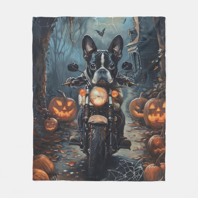 Cobertor De Velo Boston Terrier dirigindo moto-ciclismo assustado (Frente)