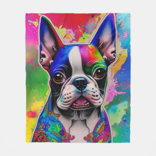 Cobertor De Velo Boston Terrier Dog Colorida Paint Splash