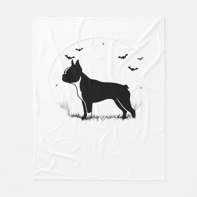 Cobertor De Velo Boston Terrier Dog - Halloween Moon Silhouve (Frente)