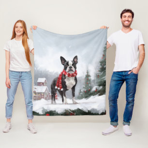 Cobertor De Velo Boston Terrier Dog no Natal da neve
