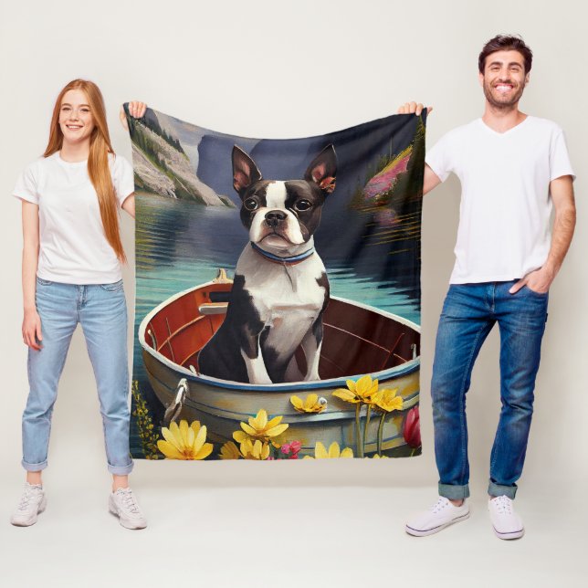 Cobertor De Velo Boston Terrier em um remo: Uma aventura cênica (In Situ)