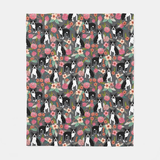 Cobertor De Velo Boston Terrier floral - cães e flores (Frente)