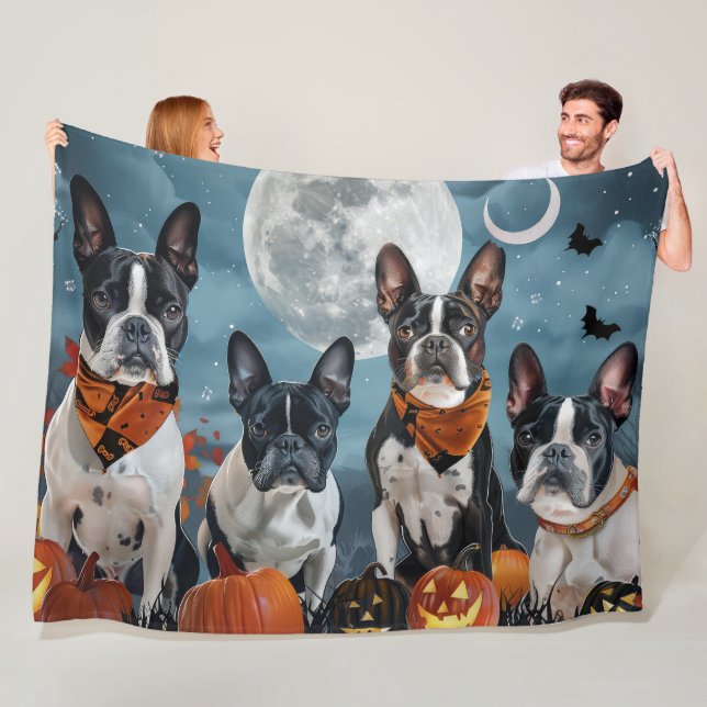 Cobertor De Velo boston terrier Halloween Assustador (In Situ)
