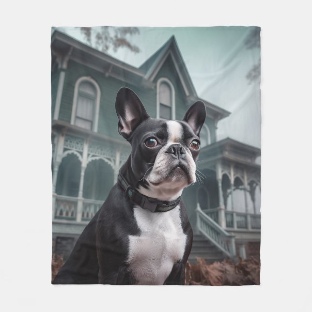 Cobertor De Velo Boston Terrier Halloween Scary (Frente)