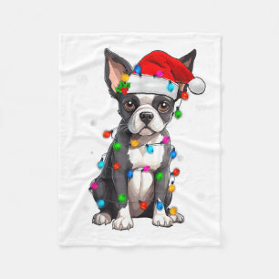 Cobertor De Velo Boston Terrier Natal Chapéu de Papai Noel Árvore L