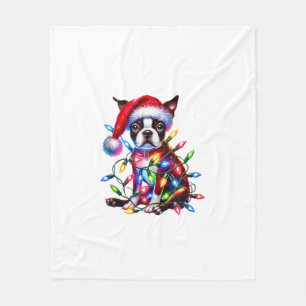 Cobertor De Velo Boston Terrier Natal Ilumina Papai Noel Amor