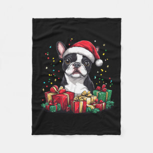 Cobertor De Velo Boston Terrier Santa Hat Engraçado Natal Bostie Do