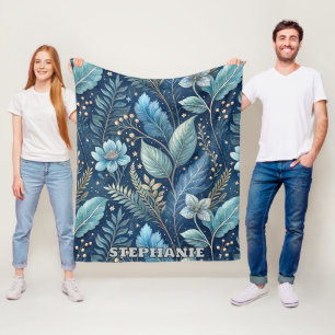 Cobertor De Velo Botânica Azul e Verde Intriciada - Azul Escuro Esc