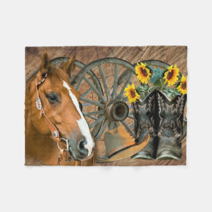 Cobertor De Velo Botas de Cowboy Cavalo Roda de Carroça Girassóis W