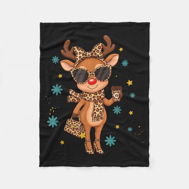 Cobertor De Velo Boujee Reindeer Christmas Leopard Funny Gift Women (Frente)