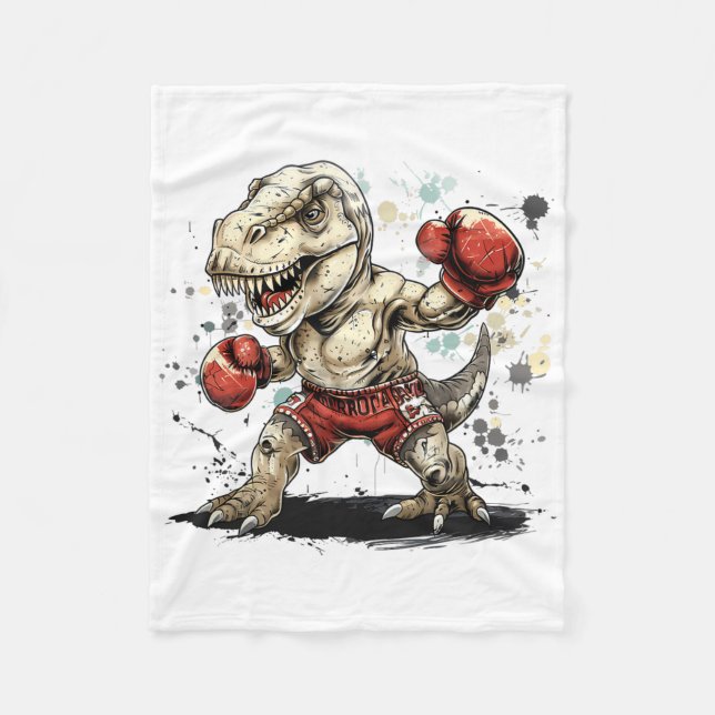 Cobertor De Velo Boxeando Dinossauro Boxeador T-rex Kickboxing Dino (Frente)