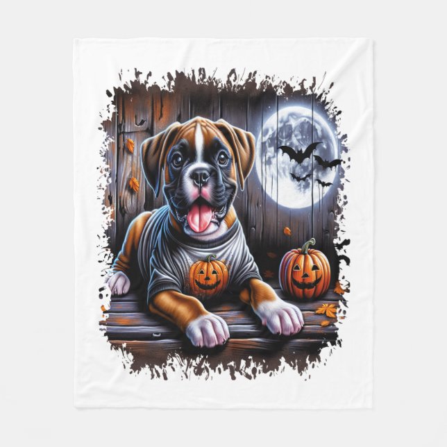 Cobertor De Velo Boxer Dog Halloween (Frente)