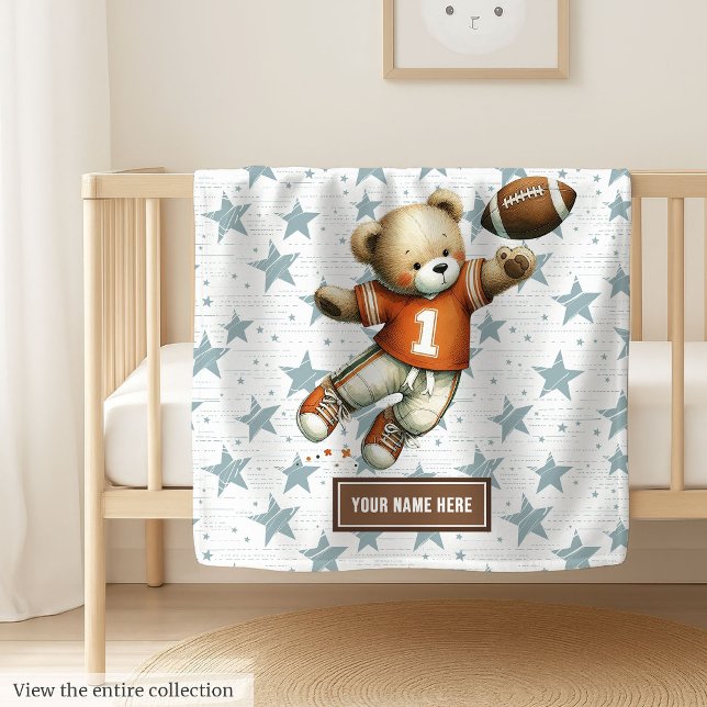 Cobertor De Velo Boy Birthday Gift American Football Ursinho Blanke (Adorable teddy bear football blanket, custom design makes a special boy birthday gift.)