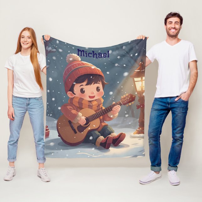 Cobertor De Velo boy playing guitar Christmas Fleece Blanket (In Situ)