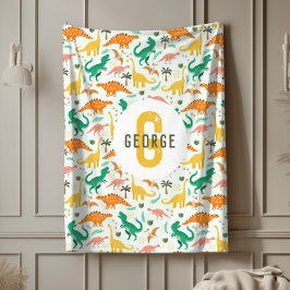 Cobertor De Velo Boys Blue T-Rex Jungle Dinosaur Monogrammed